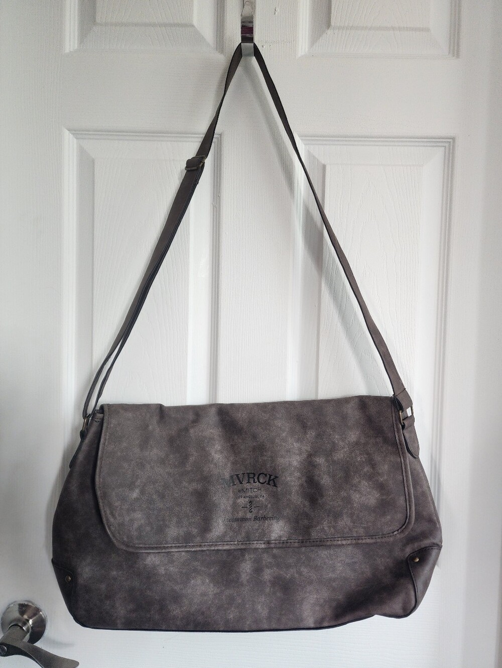 Mvrck by Mitch Distressed Textured  Grey Leather Men's Barber's Bag  Crossbody